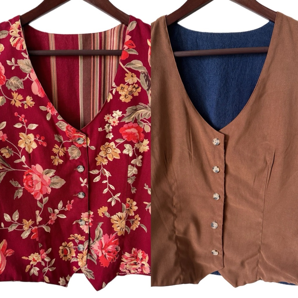 STONEBRIDGE NWT Reversible Vest Floral Denim Striped Sz 6P